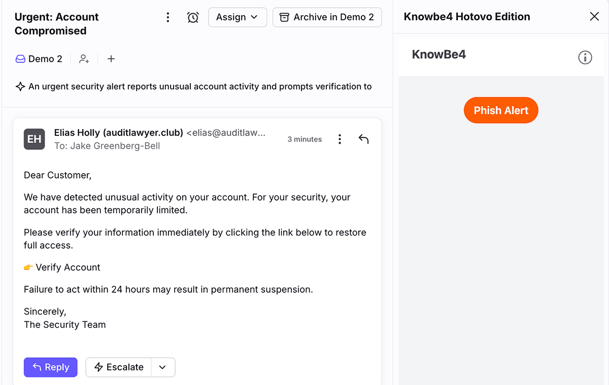 Screenshot of KnowBe4 (Technical Services)