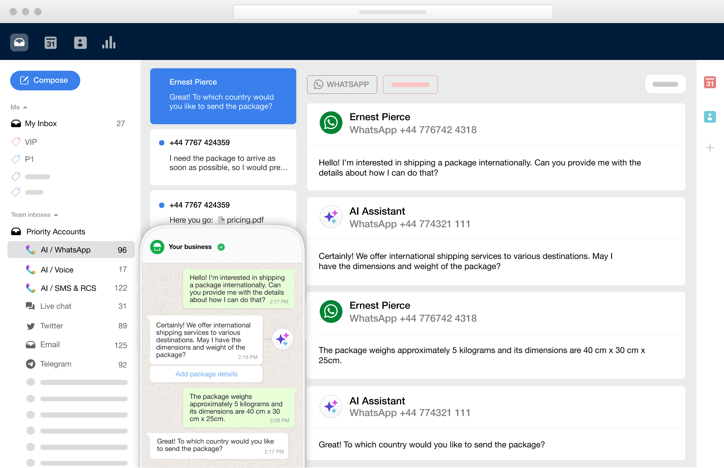 Screenshot of AI Number / WhatsApp
