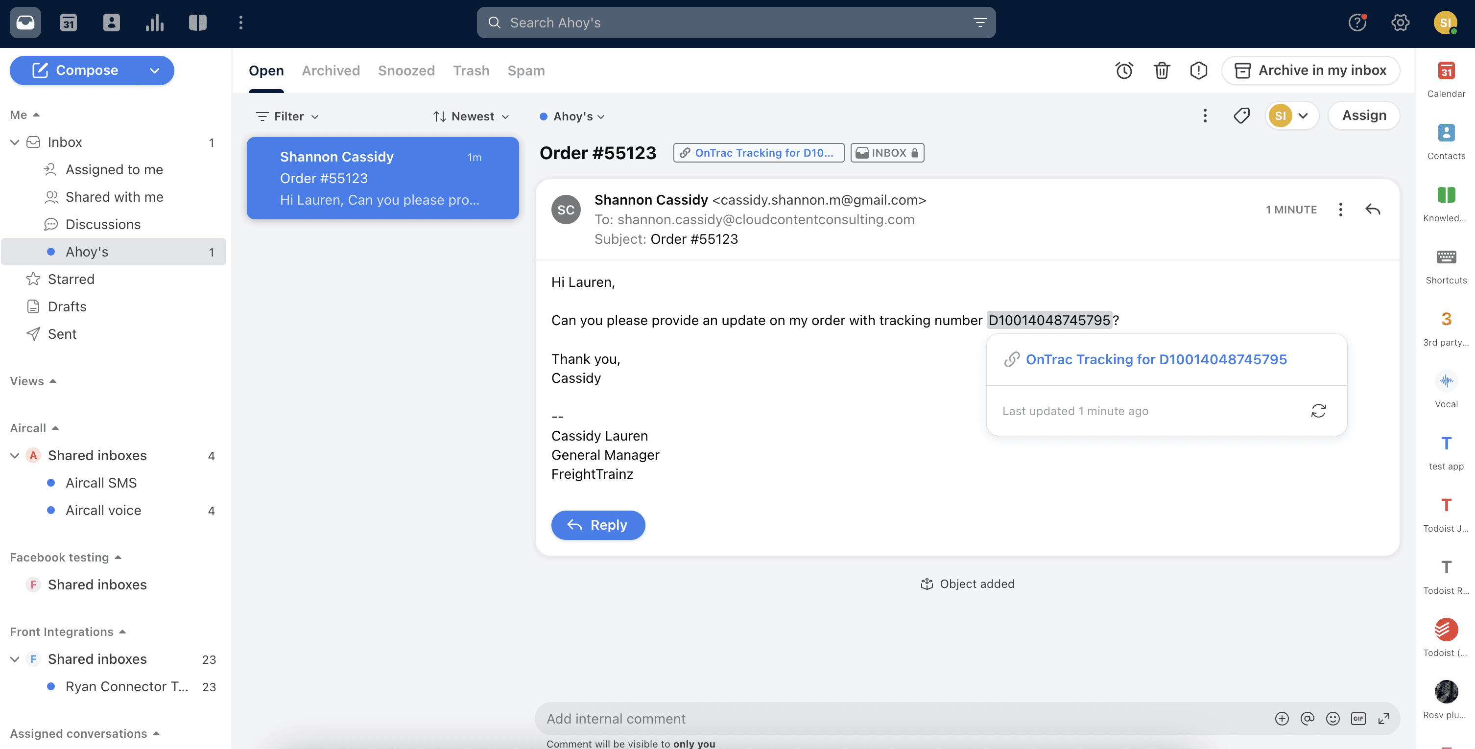 Screenshot of OnTrac