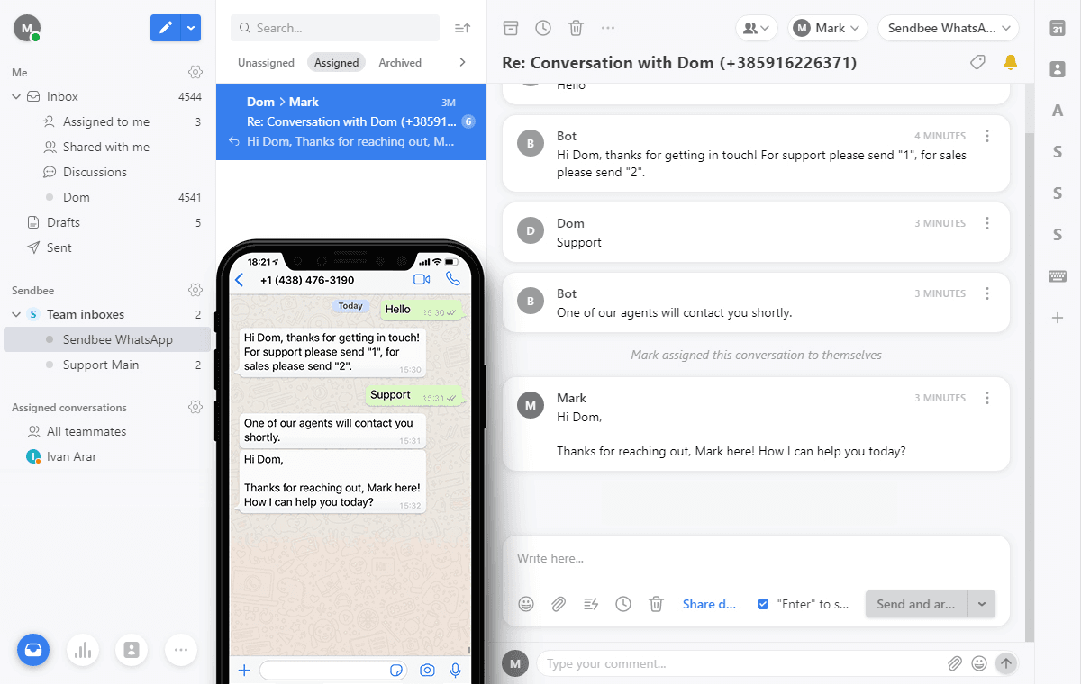 Screenshot of Sendbee / WhatsApp