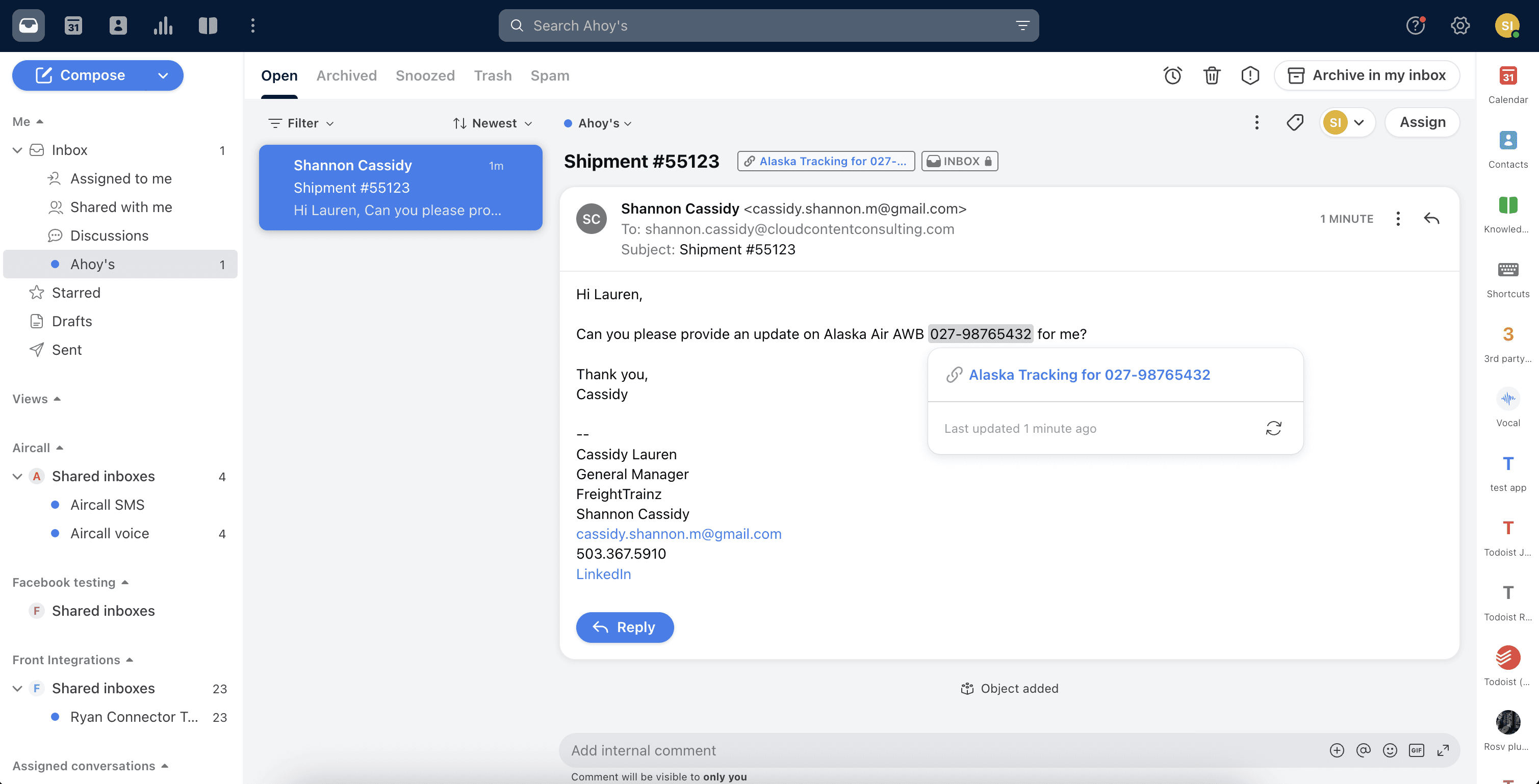 Screenshot of Alaska Airlines Cargo