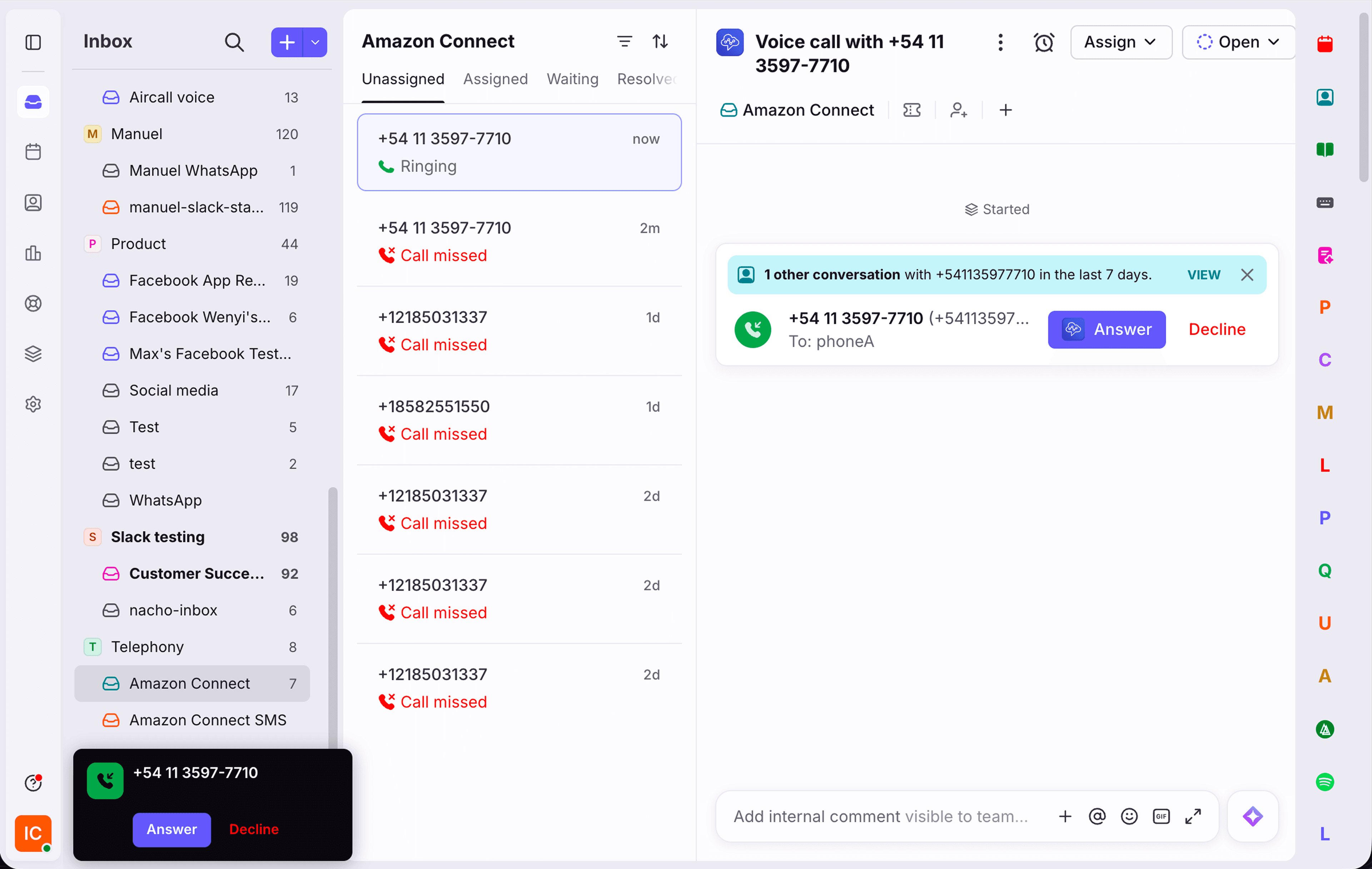 Screenshot of Amazon Connect