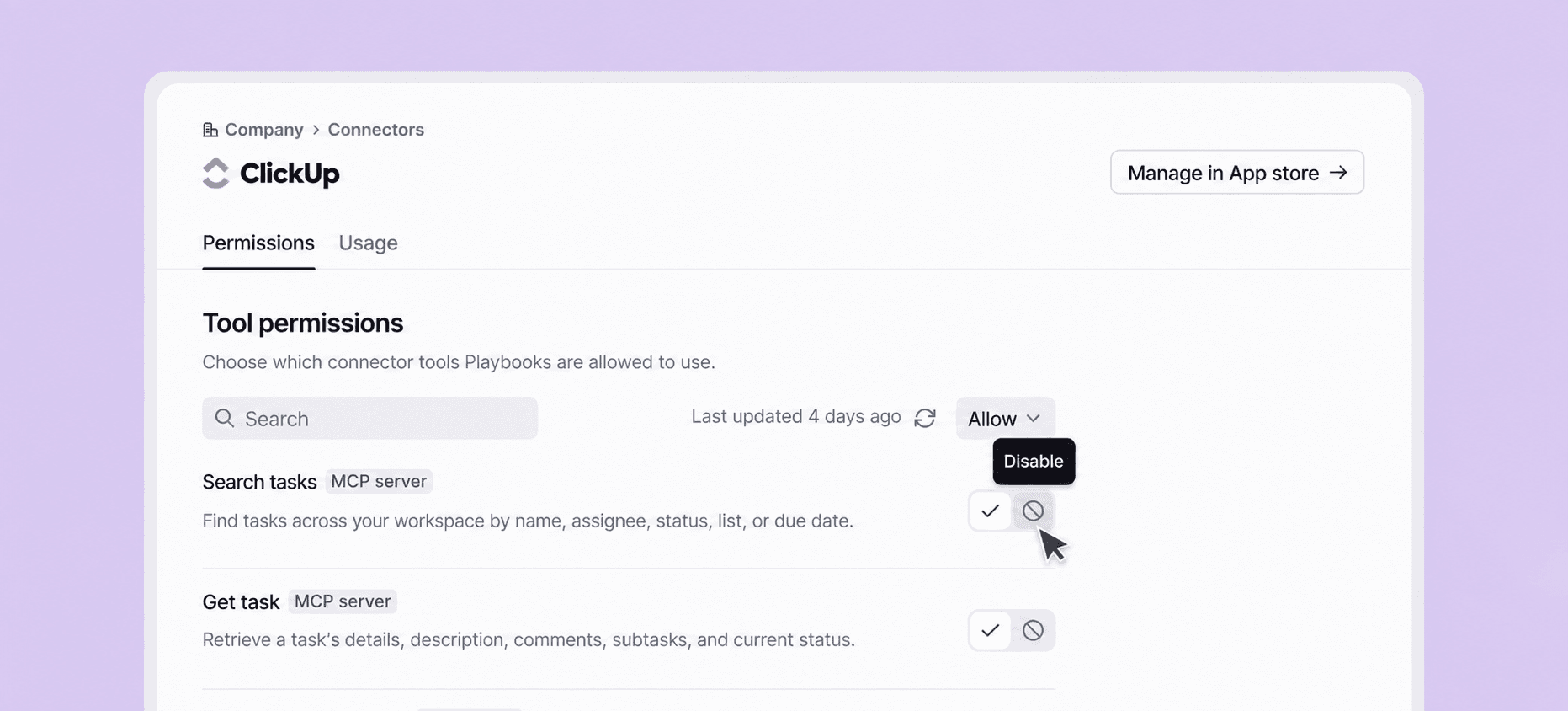 Screenshot of ClickUp Connectors for Front AI