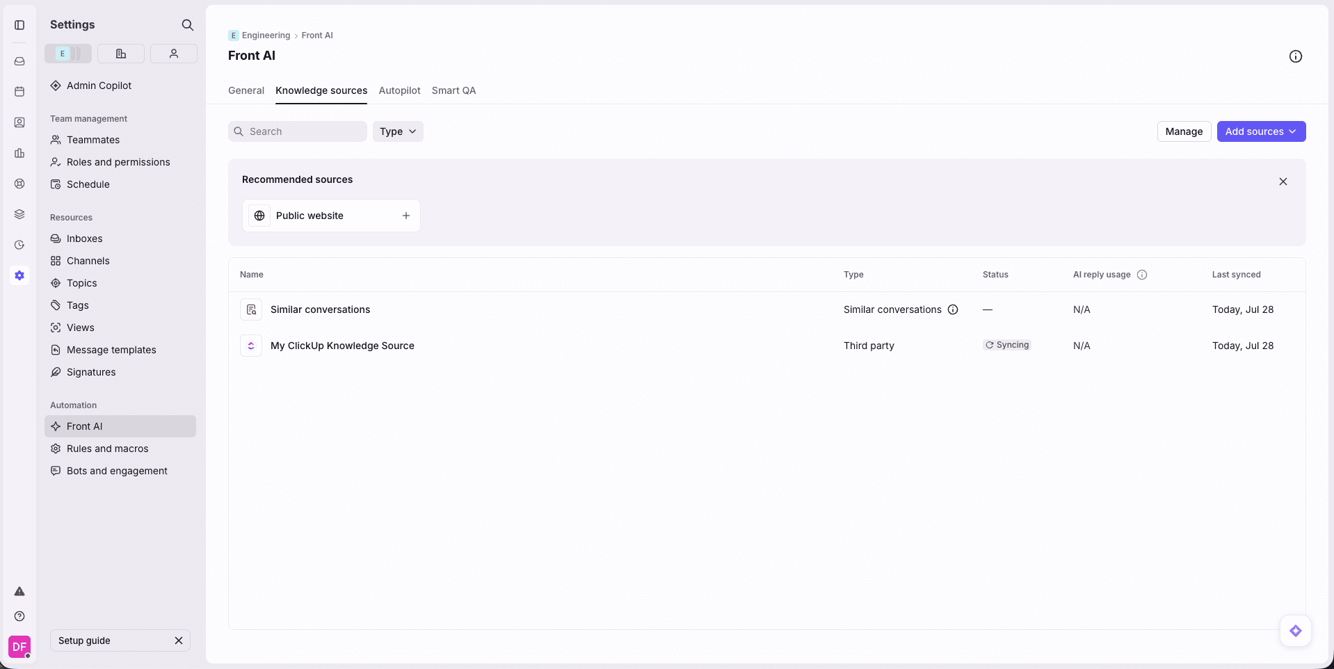 Screenshot of ClickUp Knowledge Source