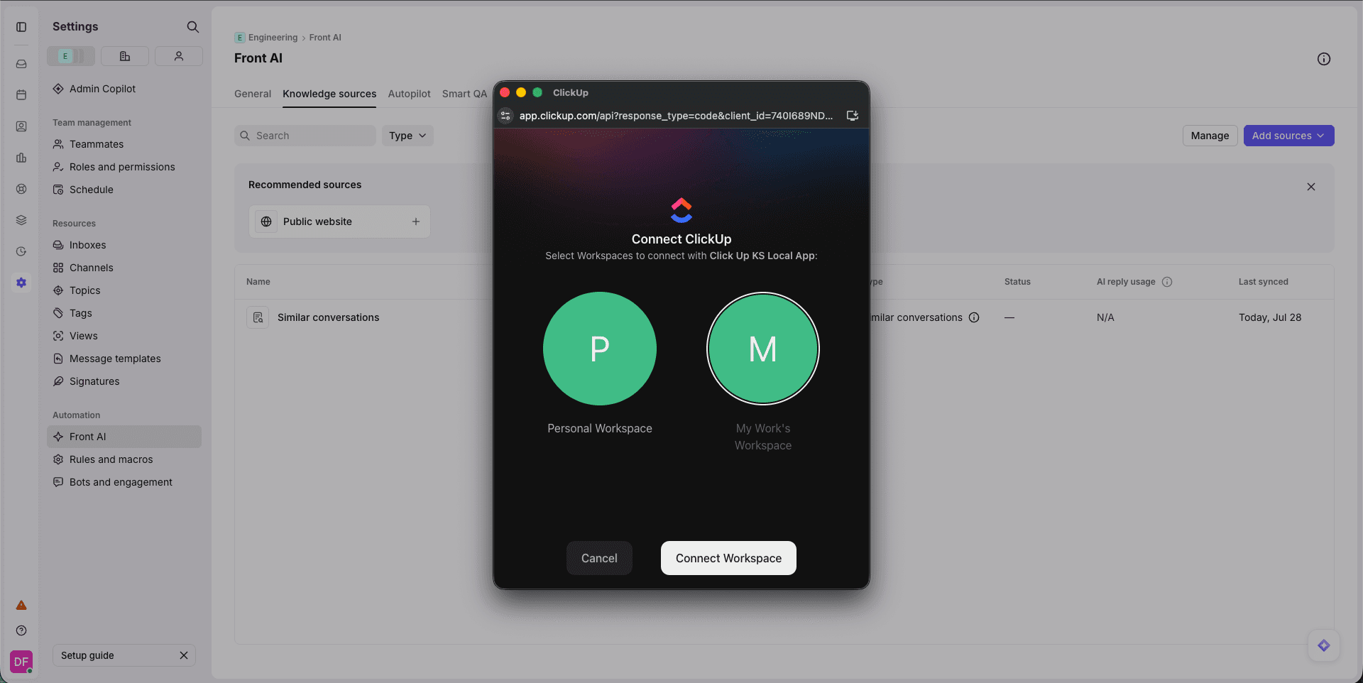 Screenshot of ClickUp Knowledge Source