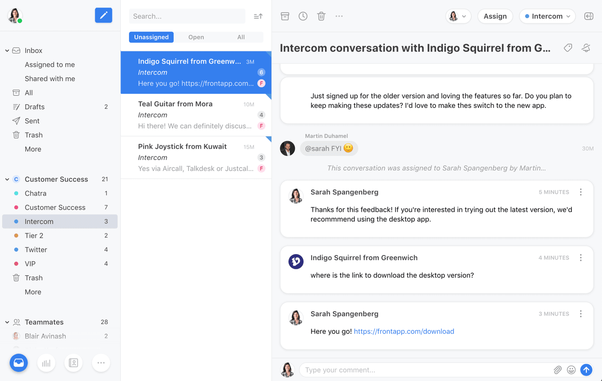 Screenshot of Intercom