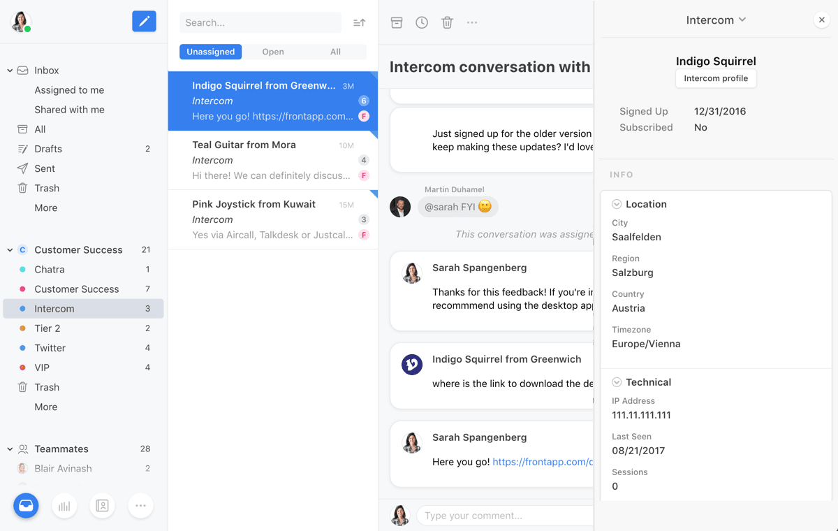 Screenshot of Intercom