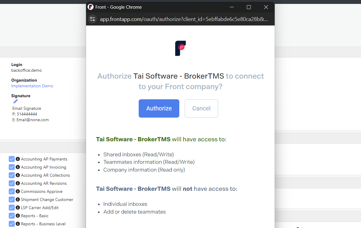 Screenshot of Tai Software TMS