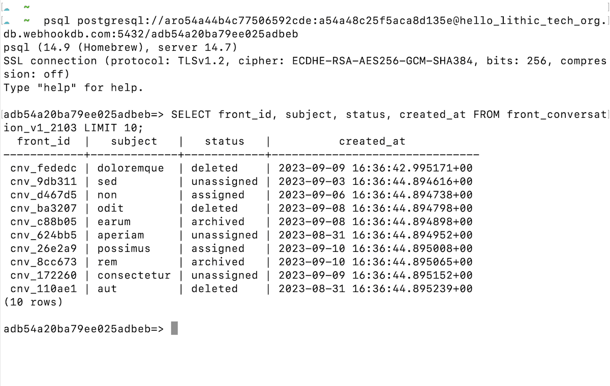 Screenshot of WebhookDB