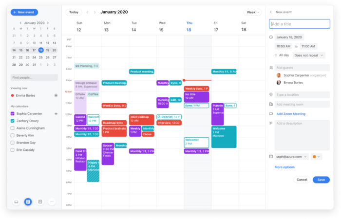 Front Calendar with meetings booked