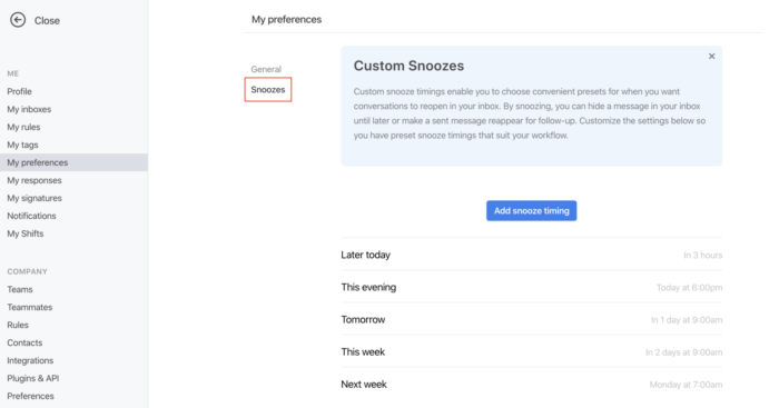 snooze custom options