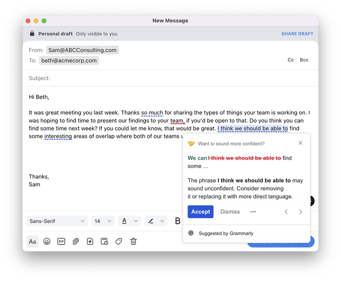 Screenshot of Grammarly