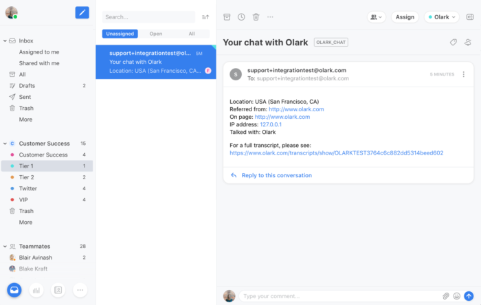 Screenshot of Olark